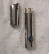 Vintage Swarovski Pill Holder Tube Case  Blue Crystal Accent Chrome Metal Patina