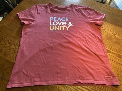 Life is Good Peace Love Unity Graphic Red T-Shirt Women s  XXL Short Sleeve
