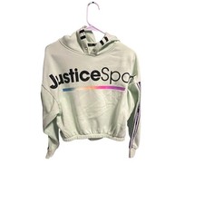 Justice Sport Girls Green Semi Cropped Pullover Hoodie Sweatshirt