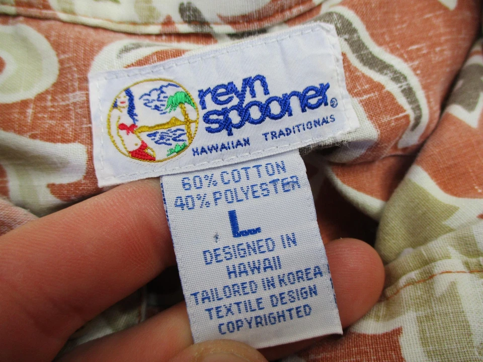 Reyn Spooner Shirt Mens Large Orange Floral Hawaiian Reverse Print Popover - Image 4 of 4