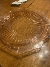 Pink Depression Glass Footed Cake Stand with Laurel Leaf Border — listing 5