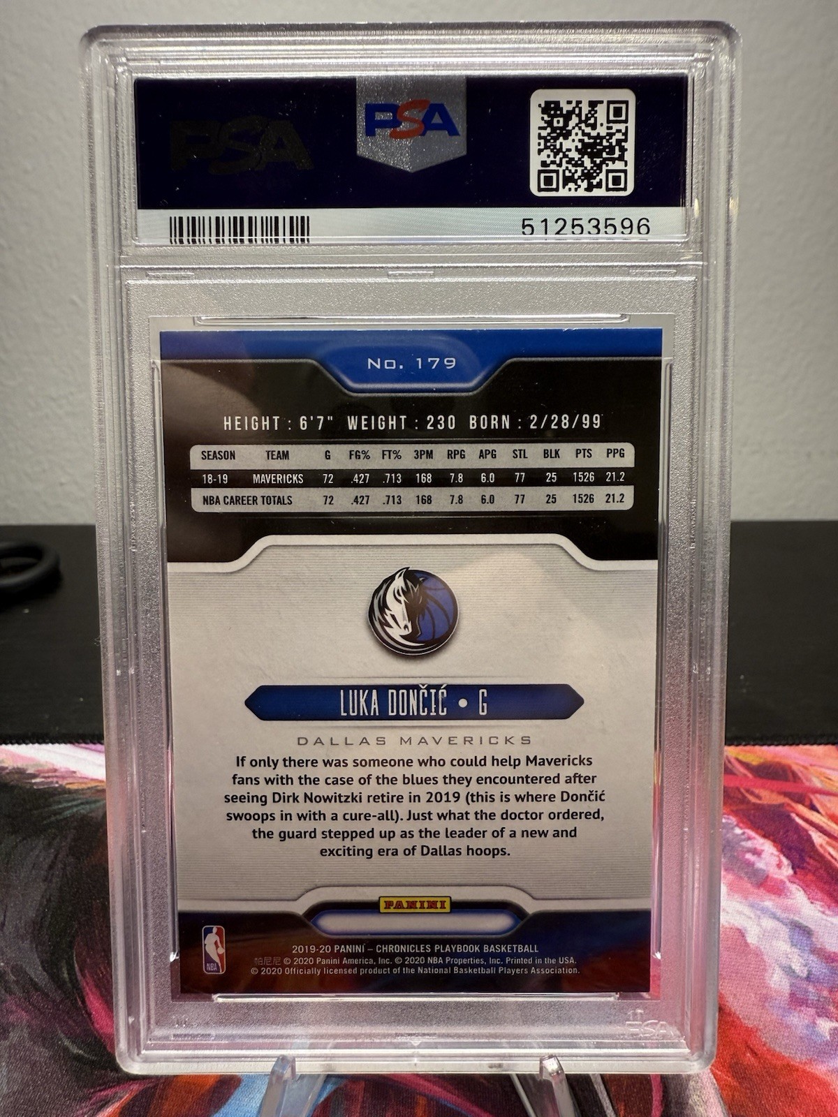 2019-20 Panini Chronicles Playbook Luka Dončić PSA 9 view 2