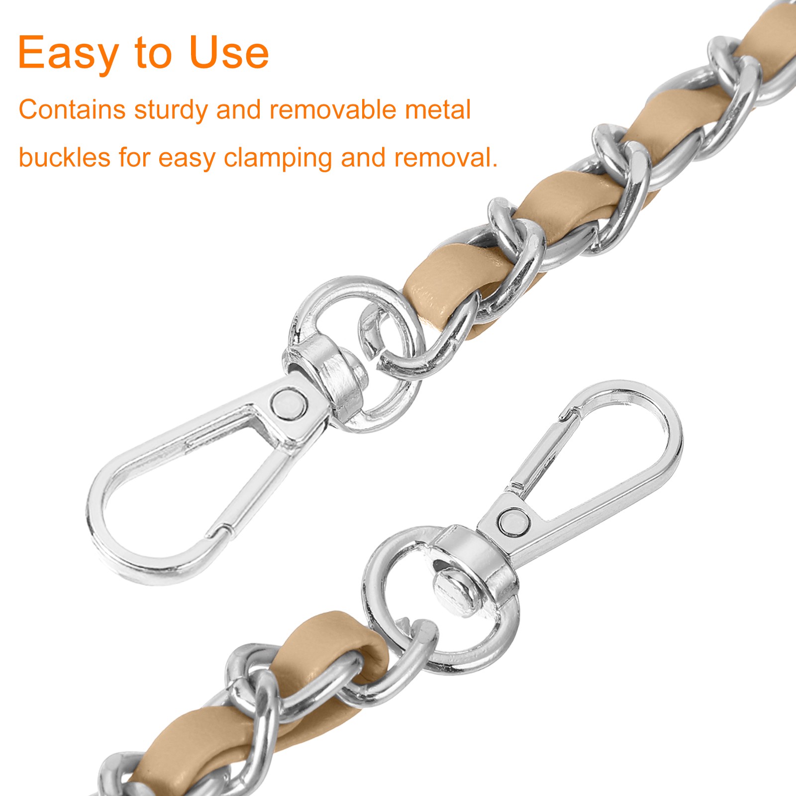 Purse Strap, 39" Leather for Shoulder and Cross Body Strap (Khaki, Silver)