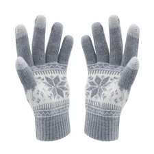 Winter Snow Print Touch Screen Gloves for Women - Grey, 20CM, Warm Cozy