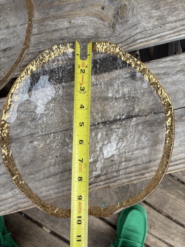 Set of 4 Clear Glacier Art Glass Dinner Plates W Gold Rim Vintage 10 in Diameter - Picture 6 of 6