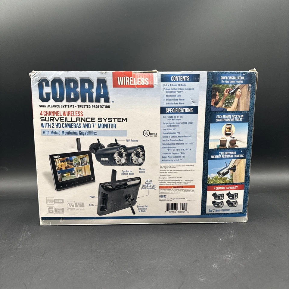 Cobra 7" Wireless Surveillance System Receiver W/ Power Cable 63842 W/ 2 CAMERAS - Image 3 of 4
