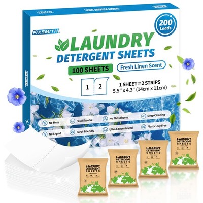 FIXSMITH Laundry Detergent Sheets - 200 Loads 1 Count (Pack of 100), White