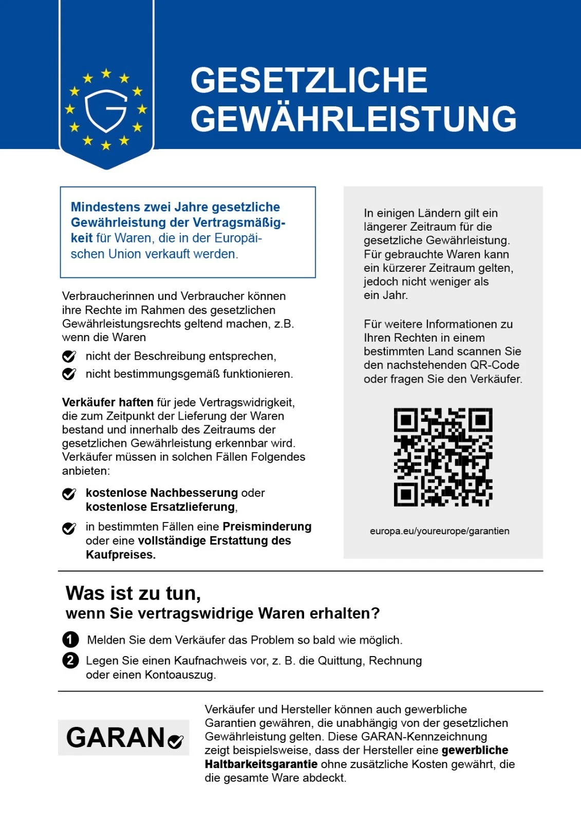 Harmonisierte Mitteilung über die gesetzliche Gewährleistung in der Europäischen Union