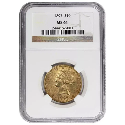 1897 / Liberty Head Gold Eagle / G$10 Coin / US Mint / UNC / 90% / NGC MS 61