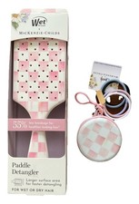 MacKenzie Childs x Wet Brush Pink ROSY CHECK Paddle Hair Brush  Purse Charm NIP