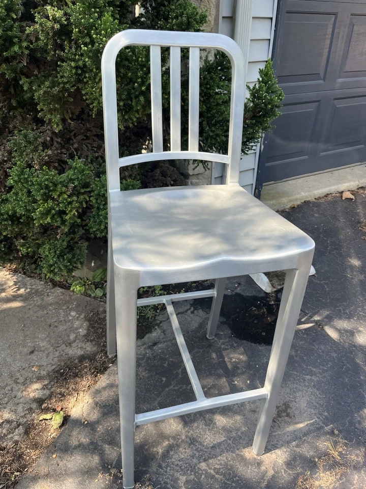 LOCAL. Emeco Navy Bar Stools. Brushed Aluminum Model 1006 - Image 2 of 4