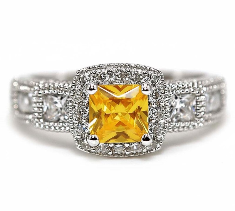 2CT Heat Treated Yellow Topaz 925 Solid Genuine Sterling Silver Ring Sz 6 