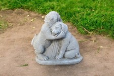 Concrete Hugging Dogs Garden Statue Memorial Dog Sculpture Outdoor Decor