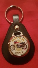 OSSA 250T TRIALS BIKE PEAR SHAPED BLACK LEATHER & METAL KEY FOB KEY RING