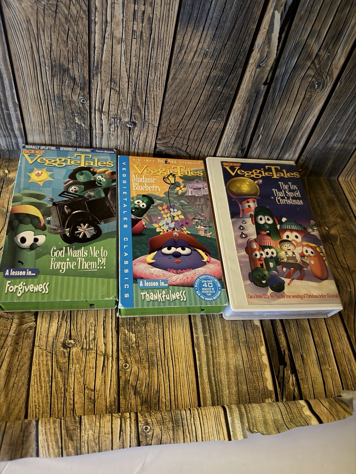 VeggieTales VHS Lot Madame Blueberry Forgiveness Toy That Saved Christmas 3 Tape