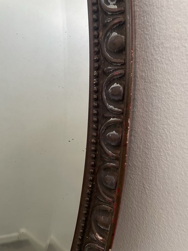 Großer antiker ovaler Kupferspiegel abgeschrägter Klöppelborte Edwardianischer Mantel Vibe - Bild 2 von 6