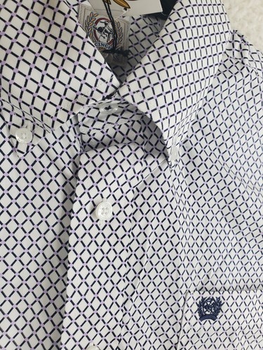 Cinch Shirt Mens S White Blue Purple Check Button Down SS Western NWT - Picture 6 of 11