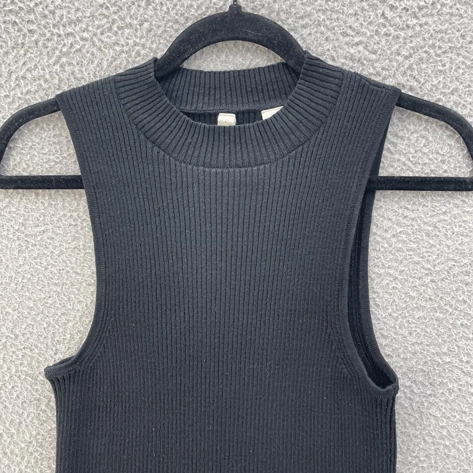 Top acanalado de lino Moth para mujer mediano negro cuello alto elástico cómodo Academia Goth Foto 3 de 4