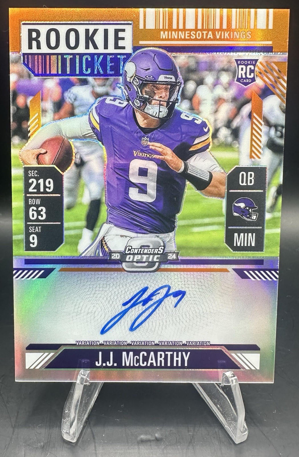 2024 Contenders Optic-J.J. McCarthy-Rookie Ticket Auto Variation - Orange /35