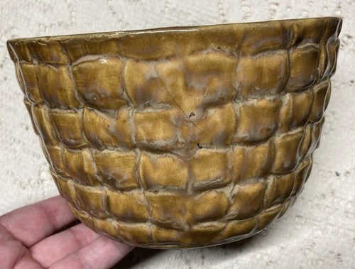 Vintage McCoy Pottery Planter Basket Lattice Weave #1605 Golden Brown Pot