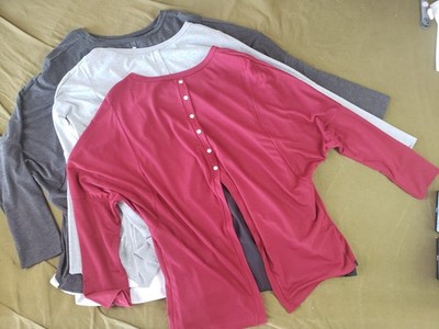 Womens Pull Over Two in One Shirt Lot of 3 Faux Layered Gray & Burgandy Size XXL