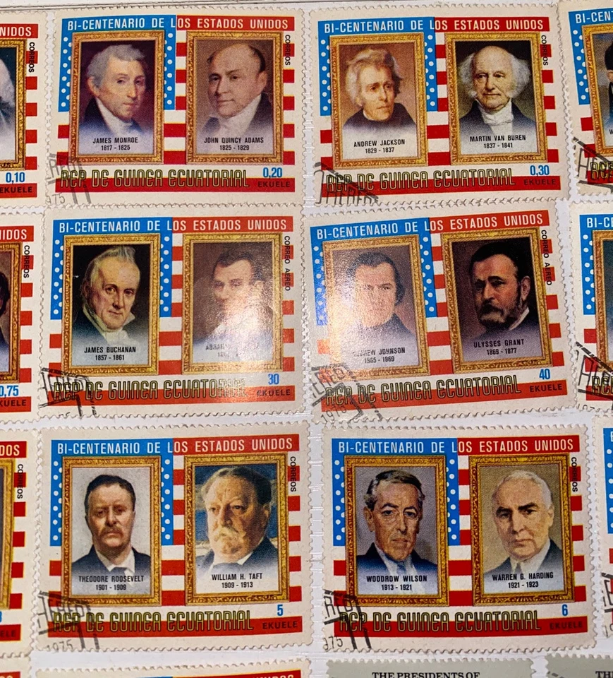Juego de estampillas de colección 21 presidentes de Estados Unidos Guinea circuladas bicentenario ecuatorial Foto 3 de 4