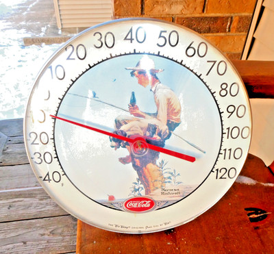 Coca Cola Thermometer Norman Rockwell Fishing Boy Tru Temp Jumbo
