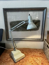 VTG LEDU Sweden Mid Century Drafting Articulating Desk Lamp White Weighted Base