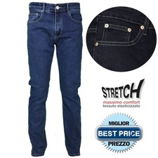 Jeans Uomo 5 Tasche Denim Regular Fit Gamba Dritta Elasticizzato Vita Alta 46 48