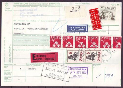 q6718/ Sweden Expres Airmail Parcel Card Cover t/Switzerland 1972 - Picture 1 of 1