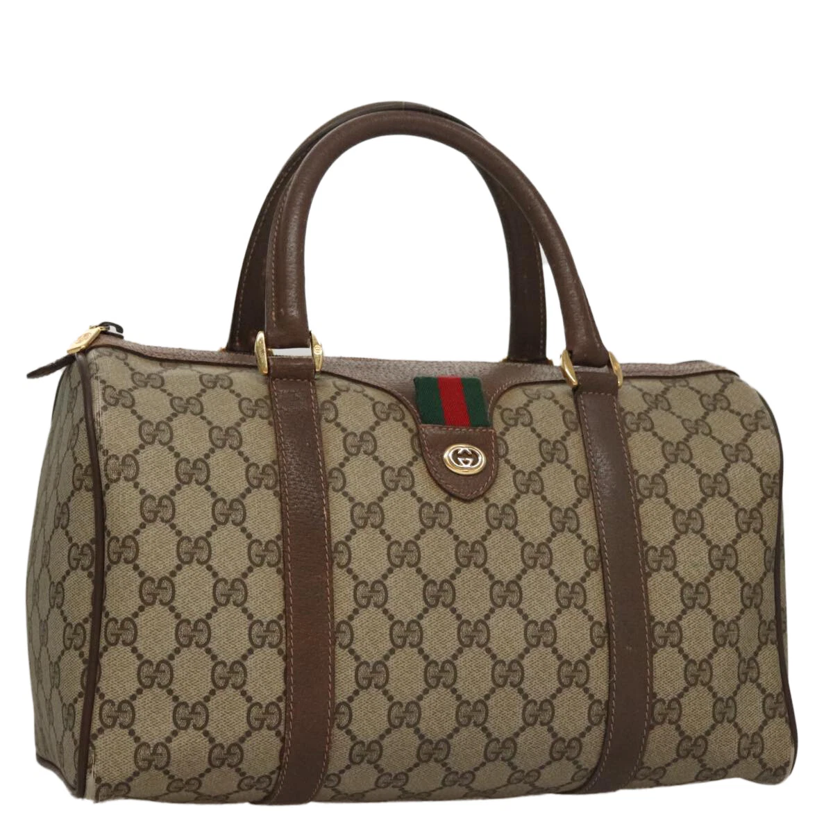 Sac à main GUCCI GG Supreme Web Sherry Line PVC beige or 40 02 007 authentique 108044