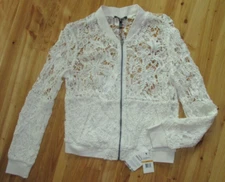 Kiind Of S Off White Cotton Lace Full Zip 2 Pockets Light Jacket NWT Cute