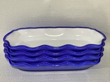 4 Cobalt Blue/White Plastic Banana Split Dessert Serving Bowl Dishes. 10”. E25
