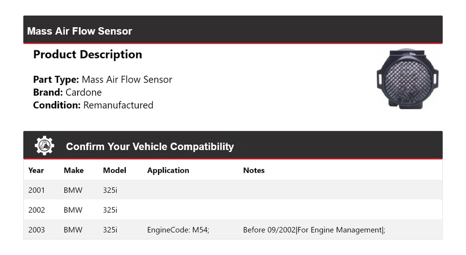 For 2001-2003 BMW 325i Mass Air Flow Sensor Cardone 2002 - Image 2 of 4