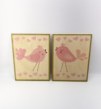 Lambs and Ivy Pink Bird and Hearts Wooden Pictures