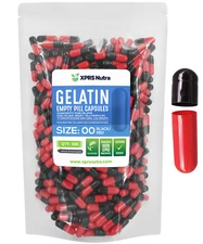 XPRS Nutra Size 00 Black/Red Empty Gelatin Capsules Gelcaps Pills
