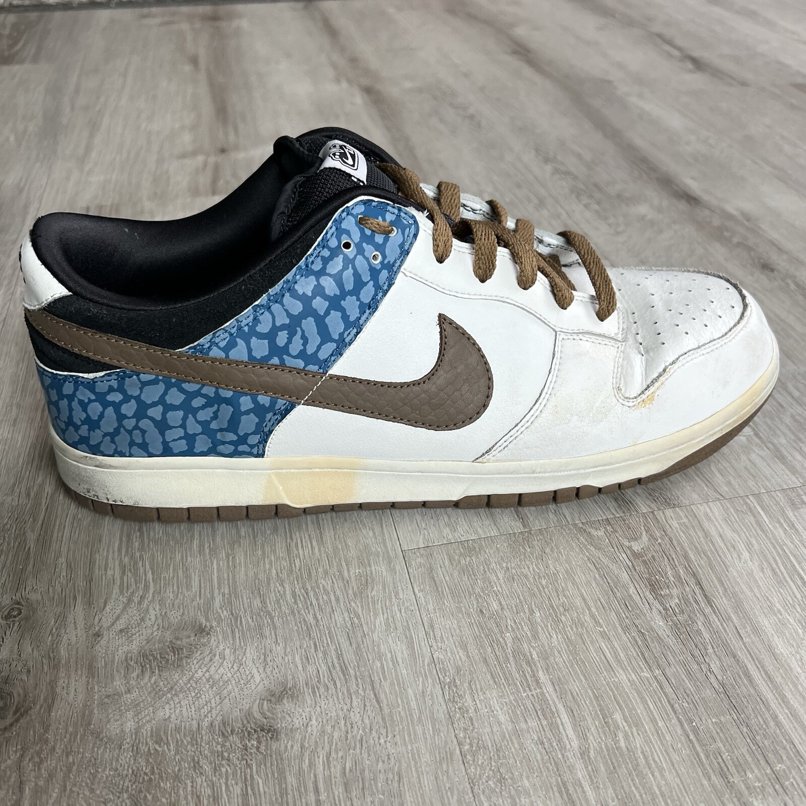 Rare Nike Dunk Low 6.0 Mad Cows Skate Shoes Mens Size 13 US White Blue Walnut