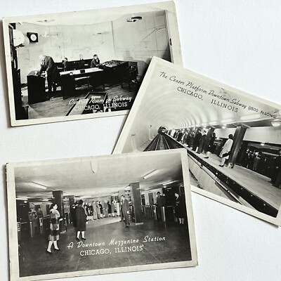 Vintage RPPC Real Photograph Postcard Subway Magazine Station Control Chicago IL