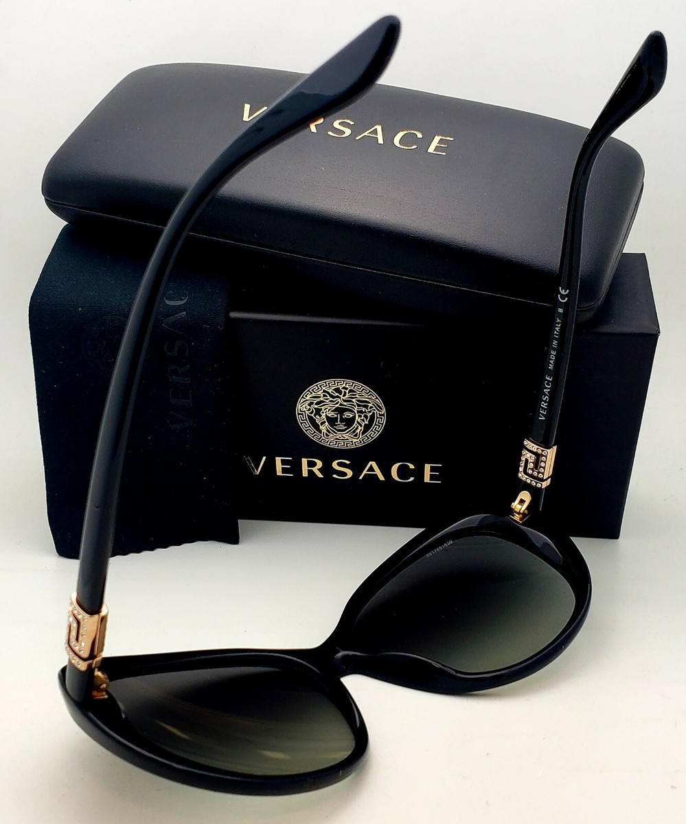 New VERSACE Sunglasses VE 4324-B GB1/11 57-16 Black & Gold Frames