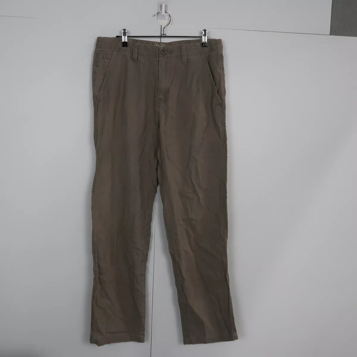 Giordano Mens Linen Pants Size 31 Brown Mid Rise Straight Leg Chino Pockets