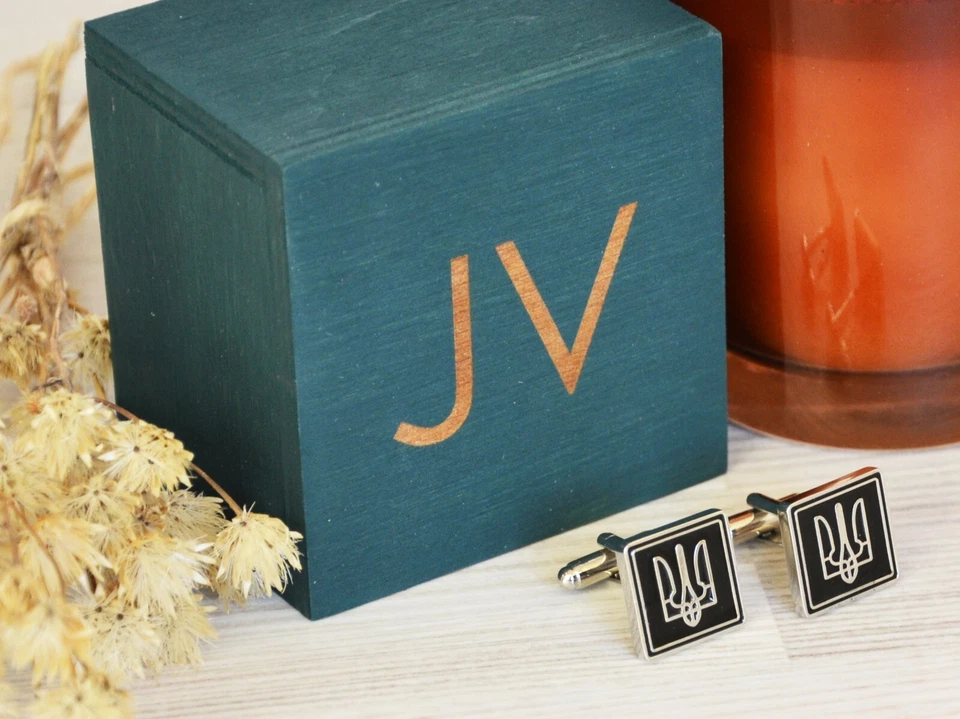 Запонки с украинским гербом, украинский трезубец Tryzub запонки - Изображение 2 из 4