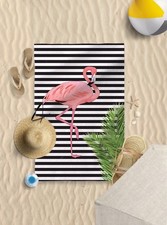 Image of 58"x39" Flamingo B&W Stripes Microfibre Beach Towel Pool Sun Bathing Towel Only