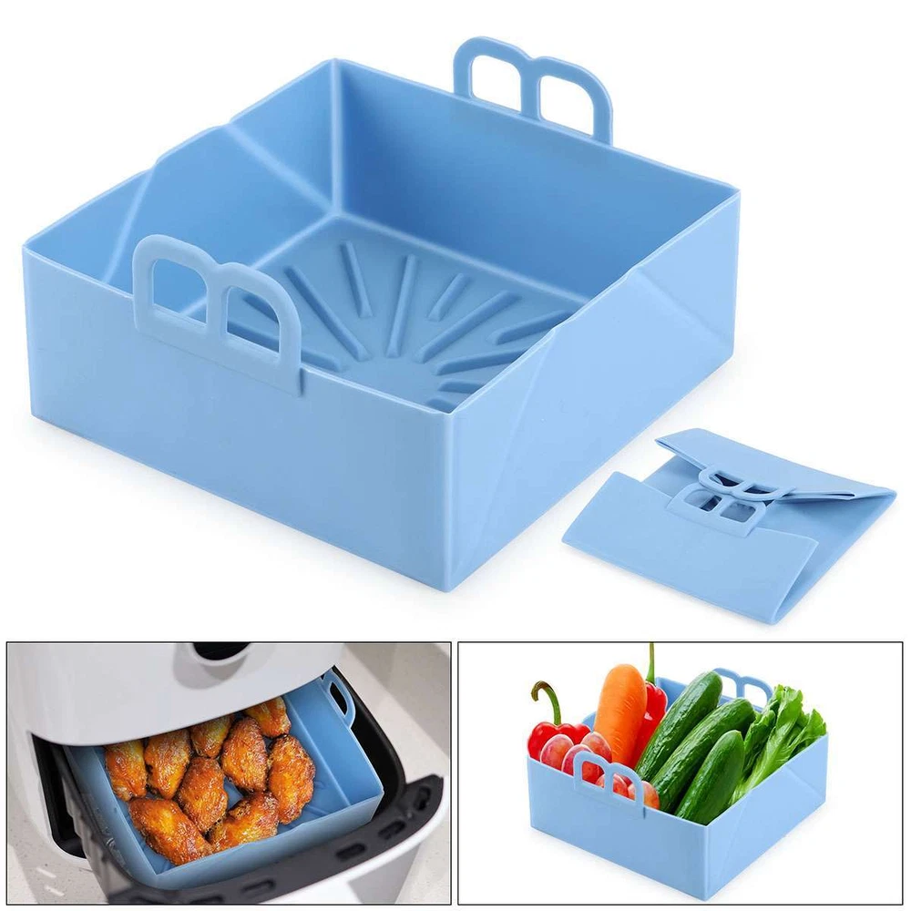 Air Fryer Silicone Pot Basket Non-Stick Safe Oven Square Baking Tray Foldable