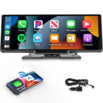 10.26'' 2K Car Portable Wireless Apple CarPlay Android Auto FM Radio Touch Screen