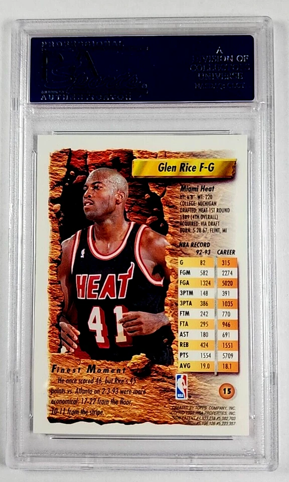 1993 1993-94 Topps Finest Refractor #15 Glen Rice PSA 9 *Only 4 Graded Higher* - Image 2 of 3