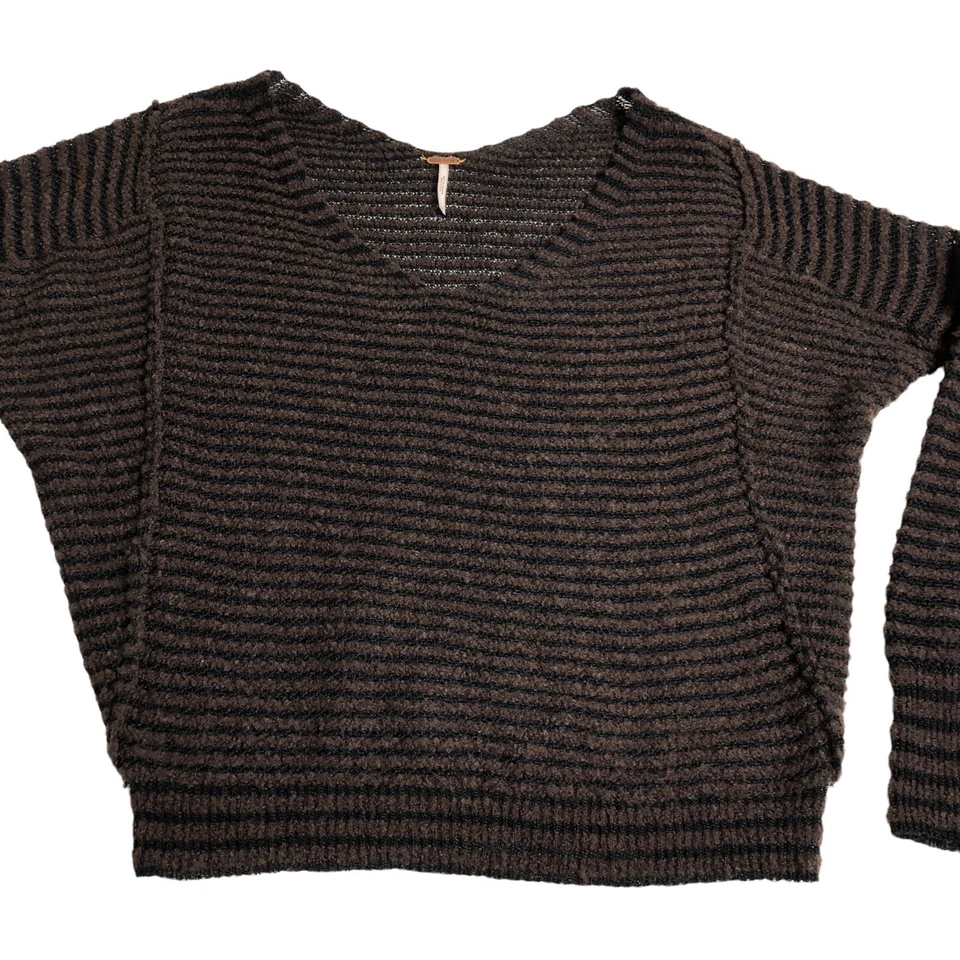 Suéter Free People Mujer XS Marrón Lino Mezcla Lana Cuello en V Manga Dolman Boho Foto 2 de 4