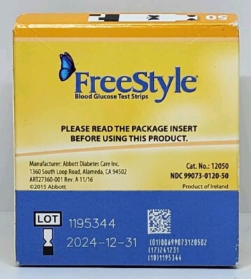 Abbott Freestyle Diabetic Blood Glucose Test Strips 50 Count New 12/31/2024
