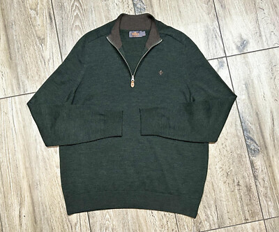 MORRIS STOCKHOLM Herren Pullover John Merino Half Zip Oliv L Top Zustand