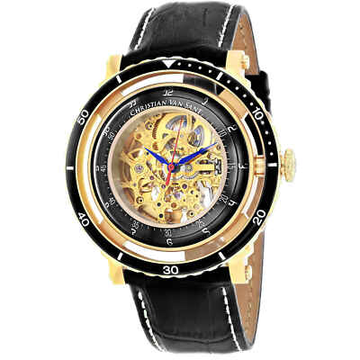 Christian Van Sant Men's Watch Dome Automatic Gold Tone Dial Black Strap CV0750