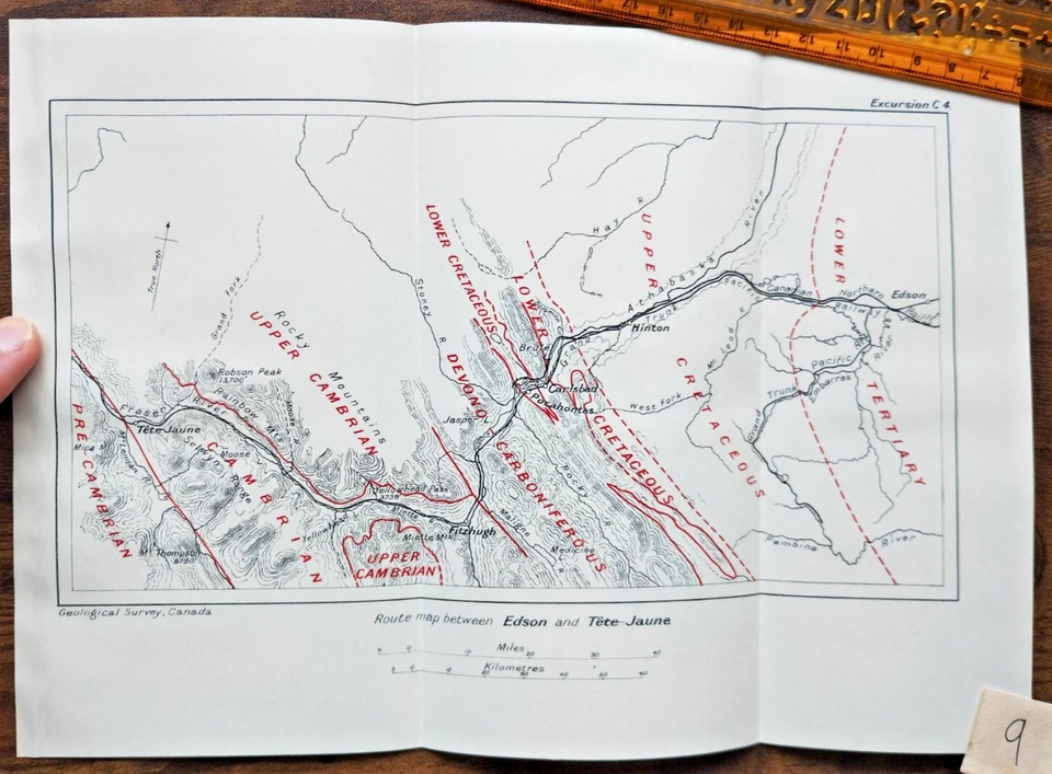 1913 Antique Geological Map of Route between Edson and Tete-Jaune - Canada - Image 1 of 1